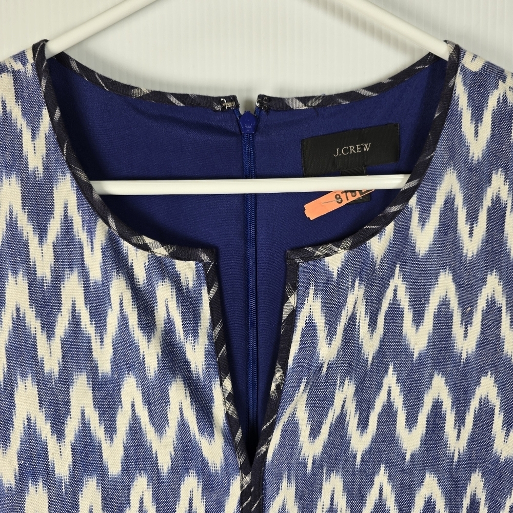 J. Crew Women's Sleeveless Shift Dress  Blue And White Ikat V-Neckline Size 10 - Picture 5 of 15